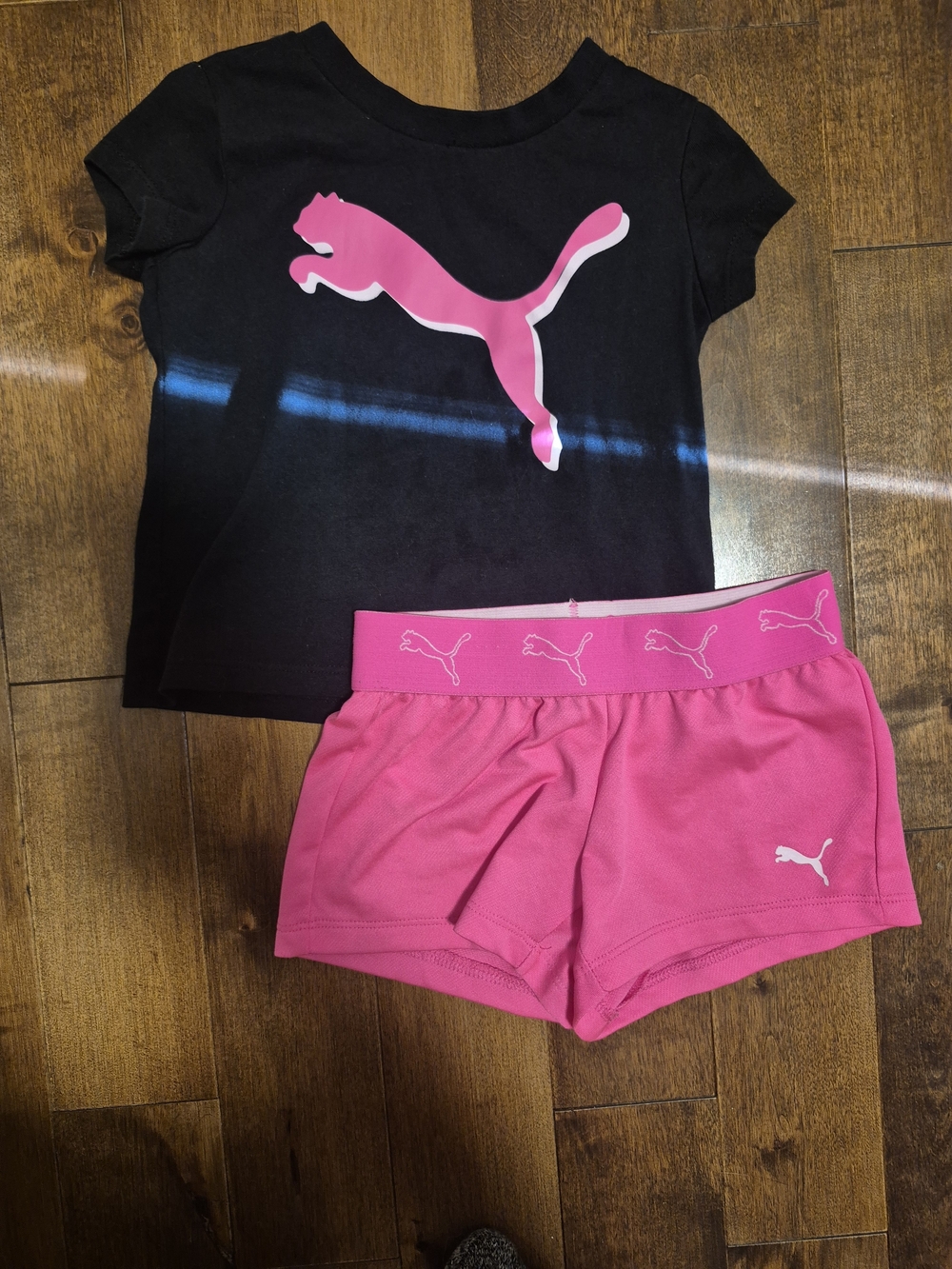 Puma Black Tee with Pink Logo and Pink Shorts